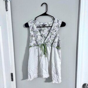 Volcom - White Floral V-Neck Green Waist Tie Y2K Tank